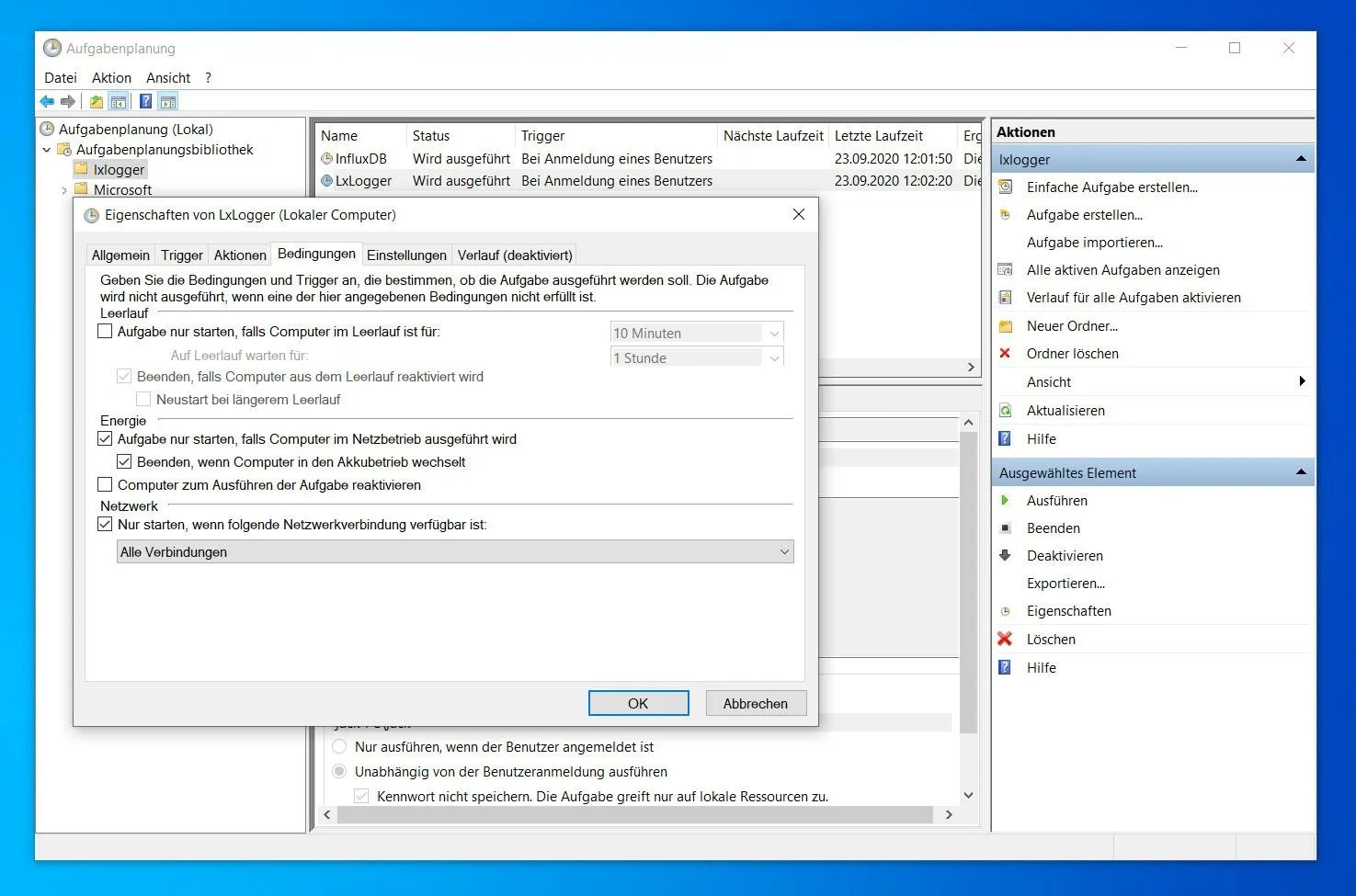 Bedingungen für die LxLogger-Aufgabe